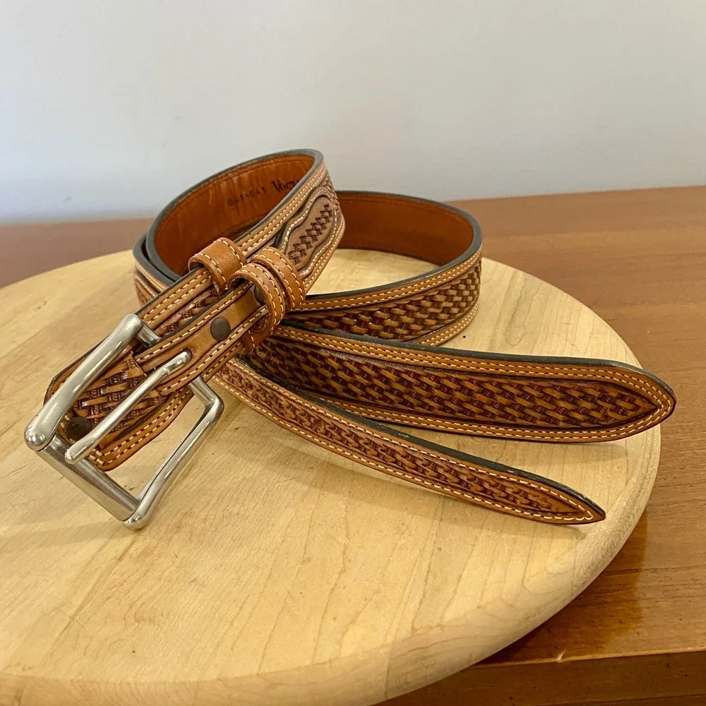 Vogt Mens Silversmiths Western Basketweave Leather Ranger Belt Size 40 041-041